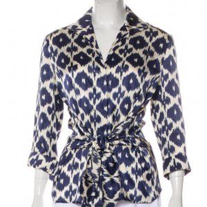 Navy Lafayette 148 100% Silk Printed Top - Medium // Size 8
